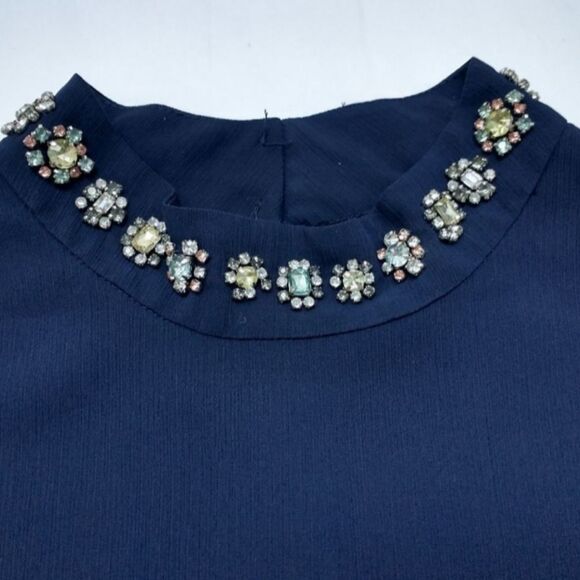 NWT J.Crew Jewel Neckline Peplum Sleeveless Navy Top, size XS - Picture 2 of 12